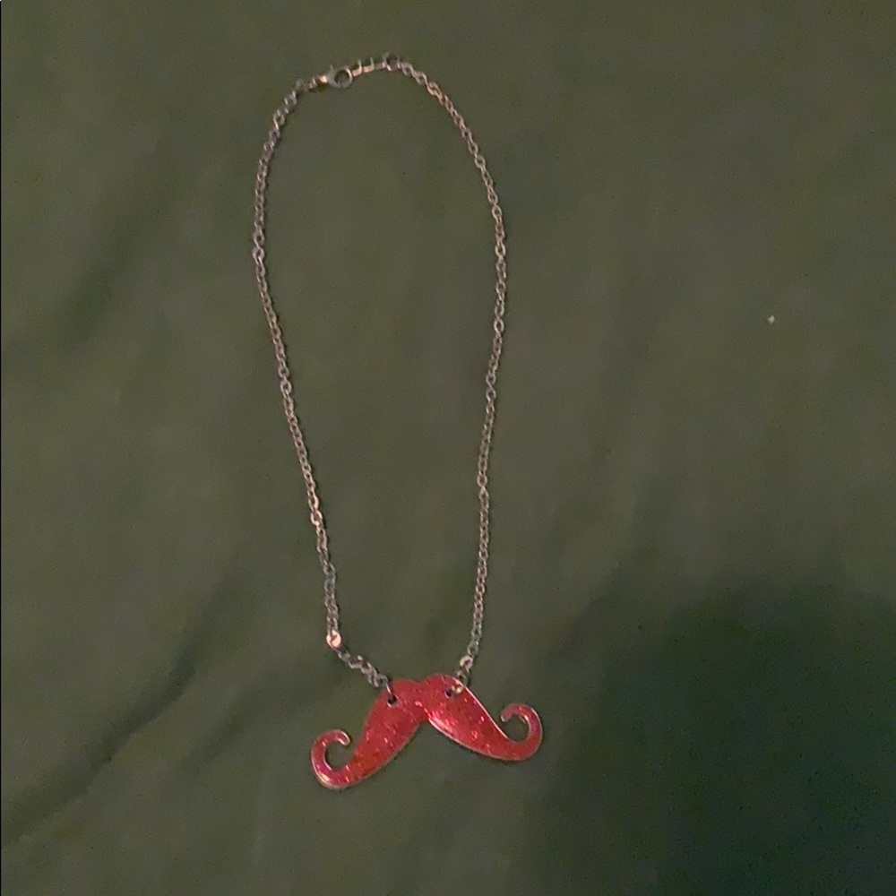 Pink glittery mustache necklace